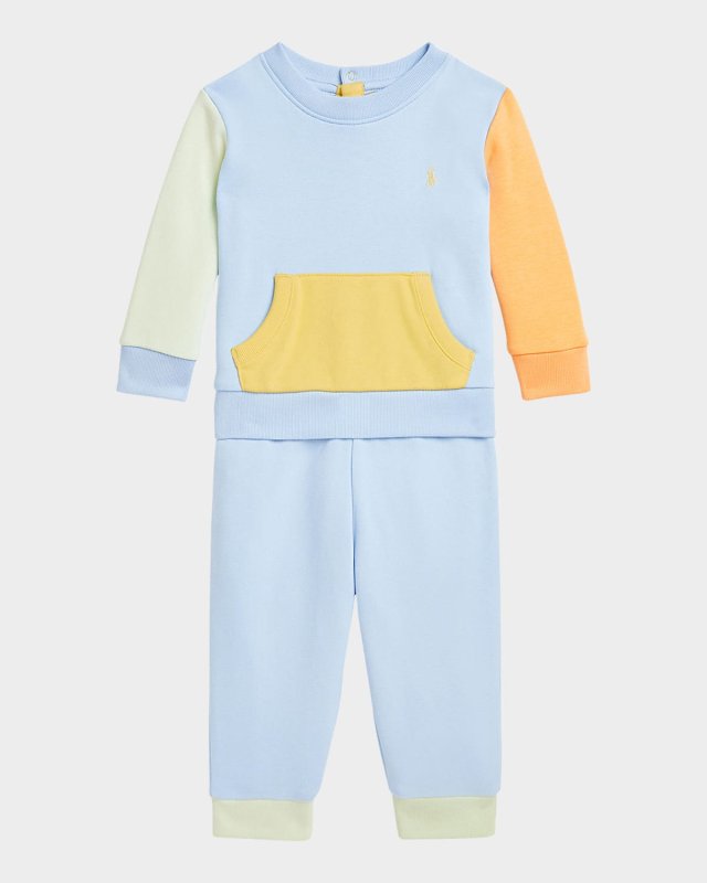 Boy's French Terry Color Block Sweatshirt & Pants Set, Size 3M-24